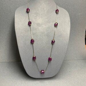 Vintage Station Necklace 35 In Silver Magenta Purple Faceted Beads Elegant Cube